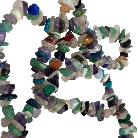 Multi Stone Chip Chippy Necklace Long Strand Semi Precious Gemstones Multi Color - Picture 5 of 8